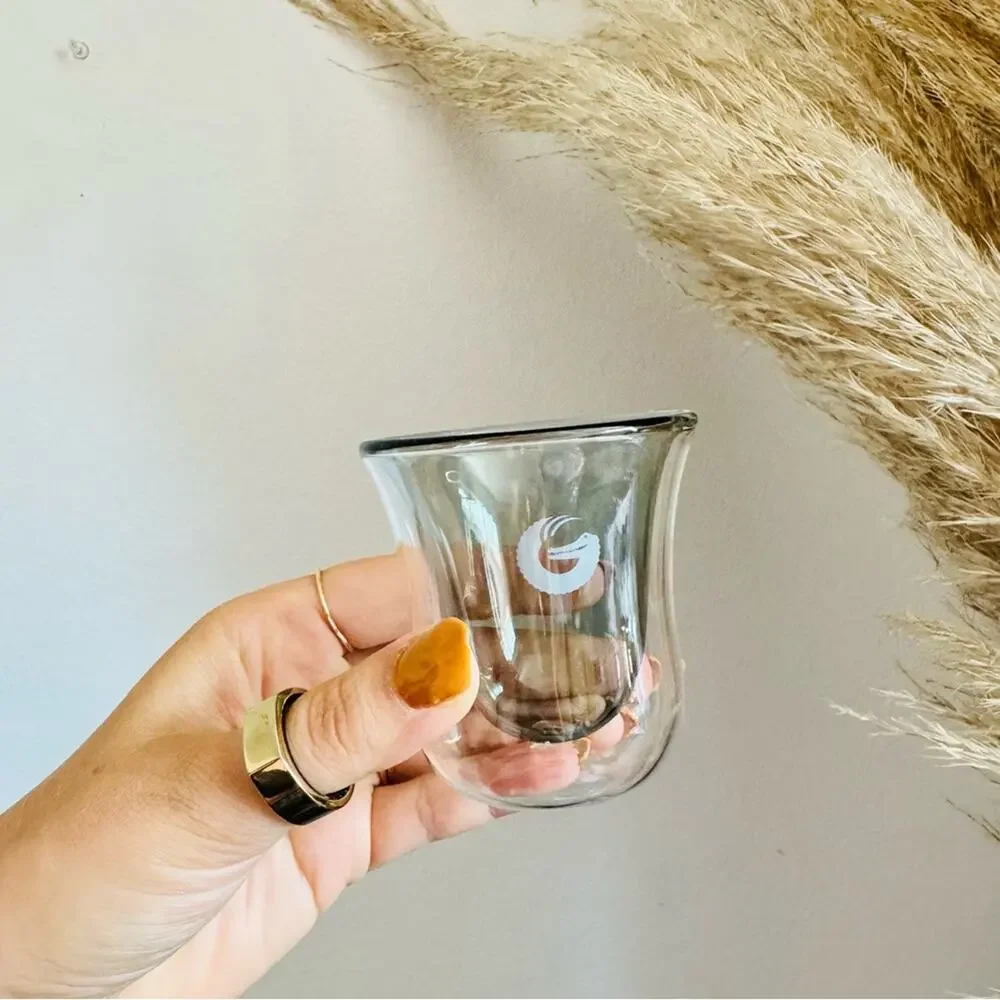 2 NEW COFFEE GATOR Clear Grey Smoke Glass Espresso Shot Glasses Thermal Cups